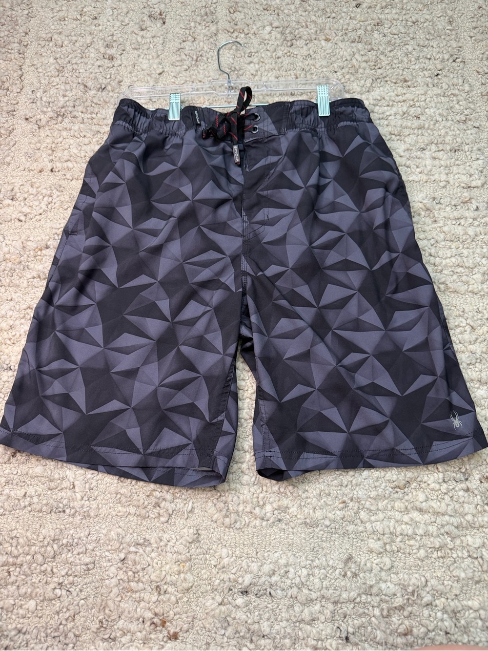 Spyder Men's Black & Gray Geometric Swim Trunks